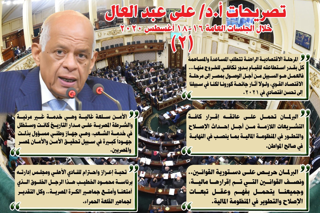 انفوجراف لتصريحات الدكتور علي عبد العال رئيس مجلس النواب