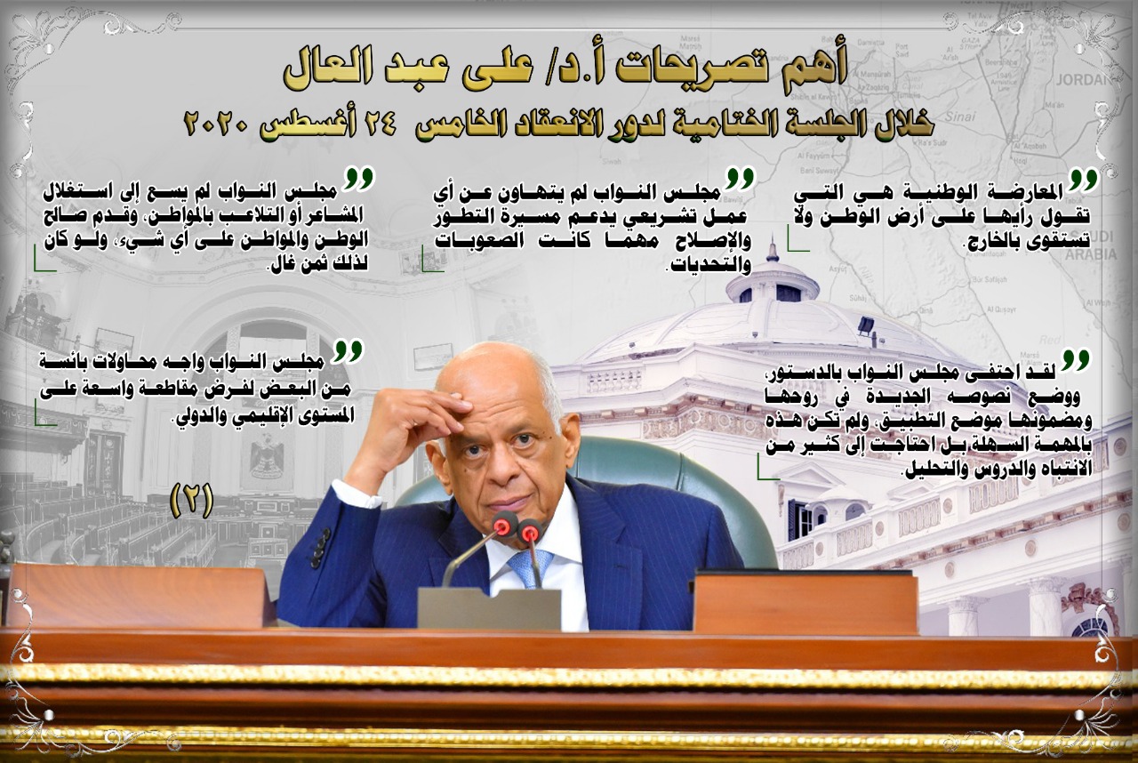 أهم تصريحات الدكتور علي عبد العال رئيس مجلس النواب في الجلسة الختامية ل٥ سنوات برلمان